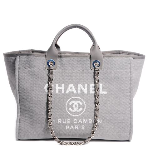 chanel canvas bag grey|authentic Chanel shopping bag.